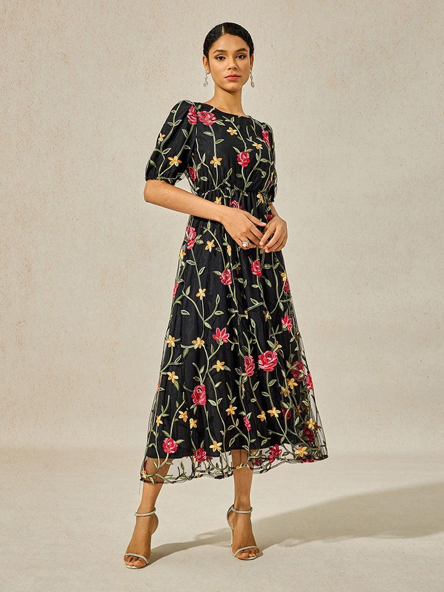 Floral Embroidered Lace Maxi Dress
