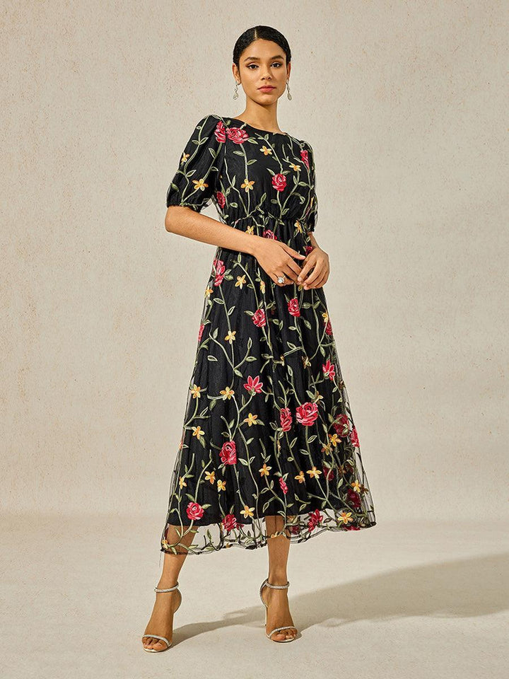 Floral Embroidered Lace Maxi Dress