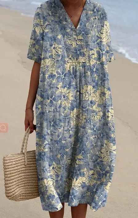 Vibrant Floral Garden Print Flowy Dress