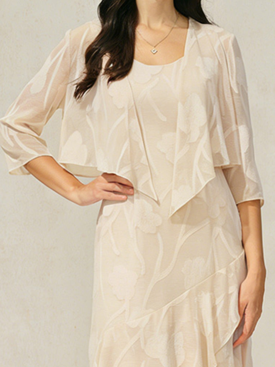 Floral Chiffon Sleeveless Evening Gown with Asymmetrical Hem