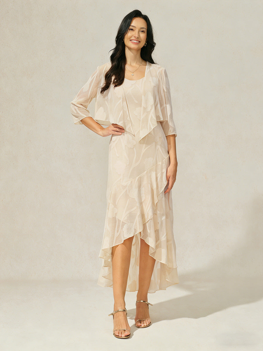 Floral Chiffon Sleeveless Evening Gown with Asymmetrical Hem