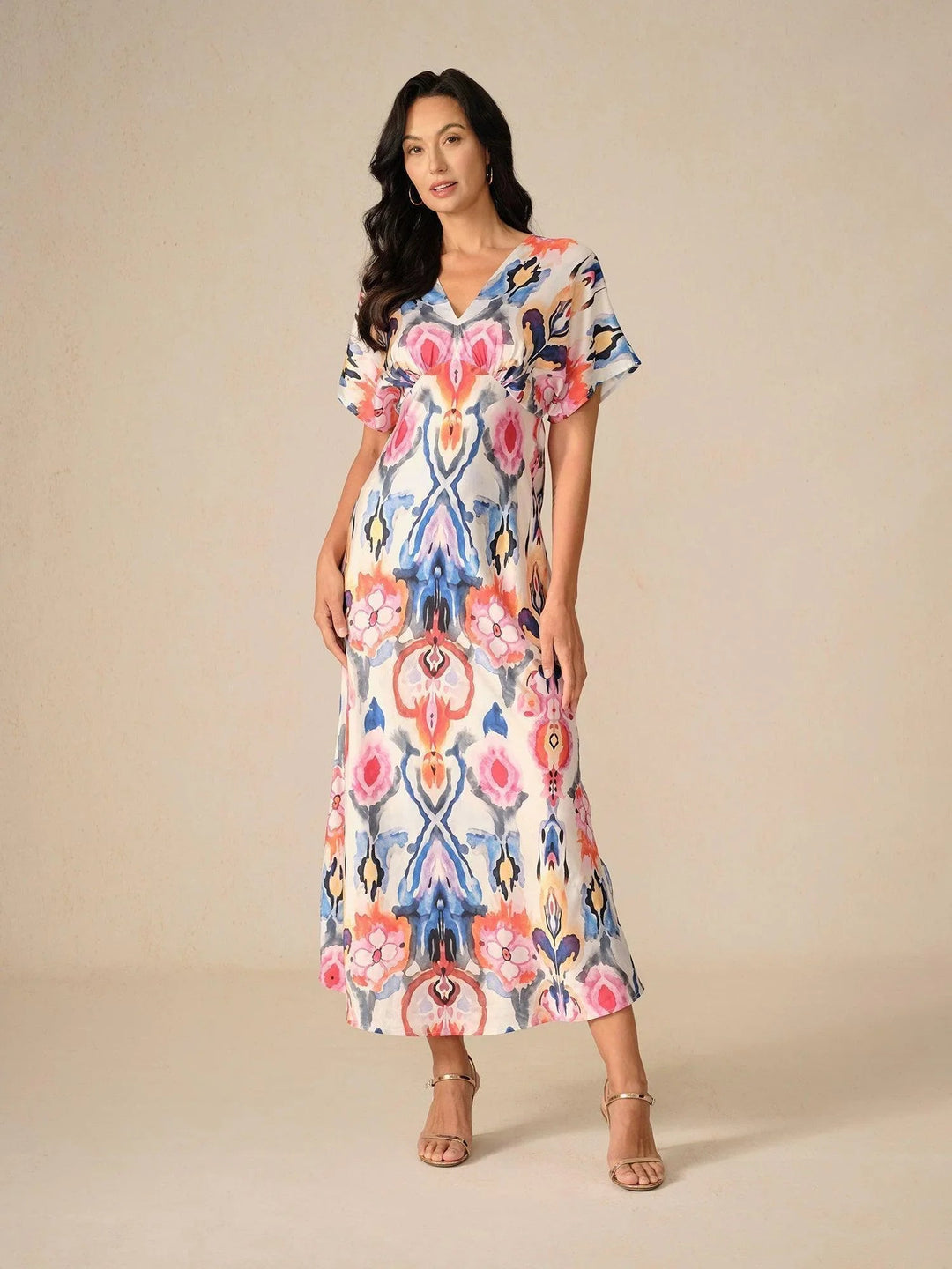 Satin Tie Dye Marble Print Maxi Dress