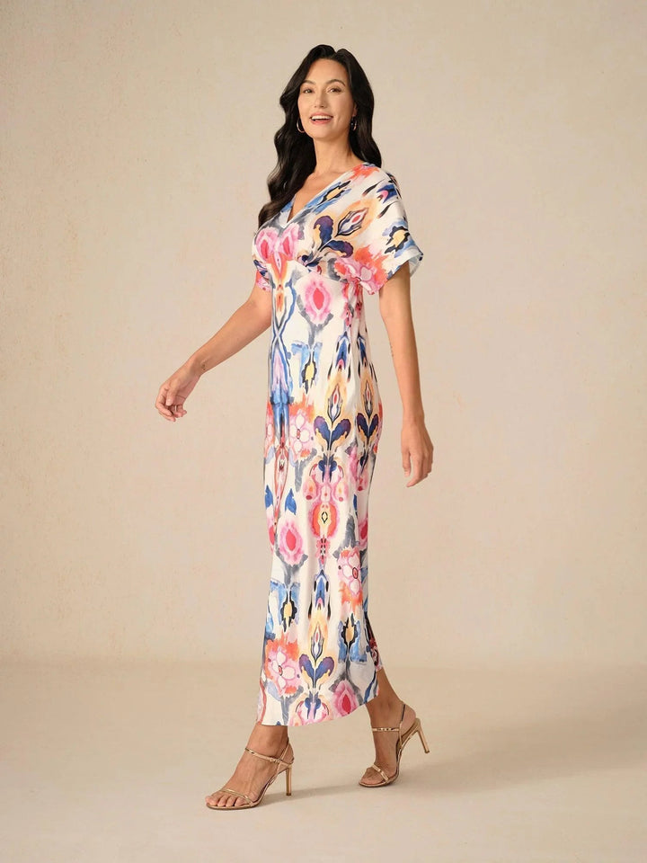 Satin Tie Dye Marble Print Maxi Dress