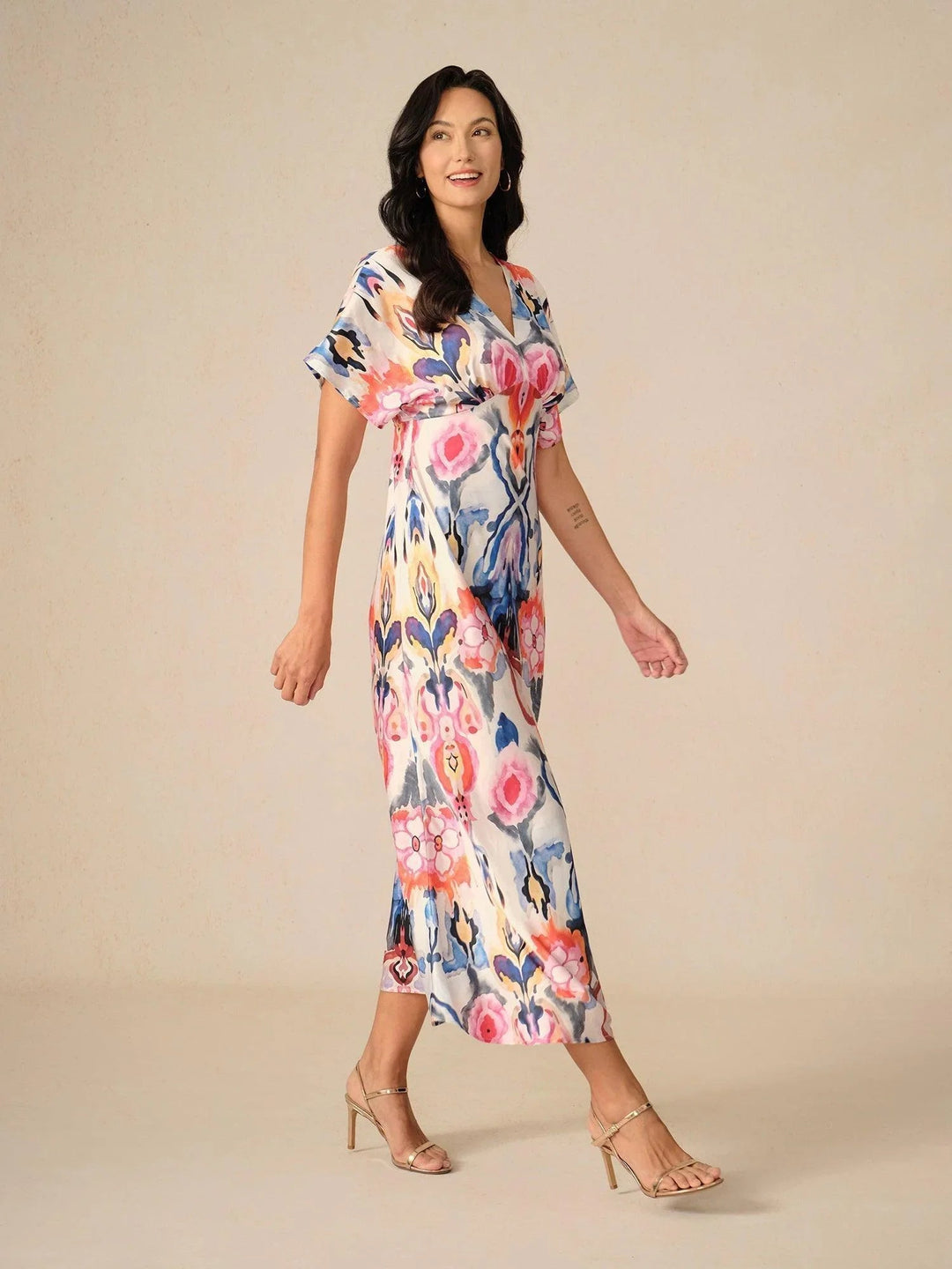 Satin Tie Dye Marble Print Maxi Dress