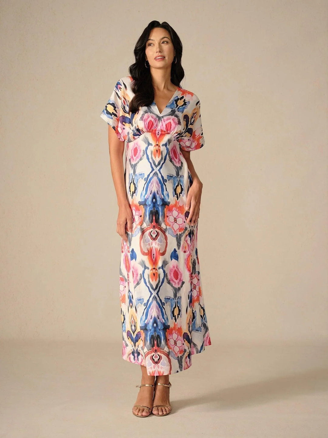 Satin Tie Dye Marble Print Maxi Dress