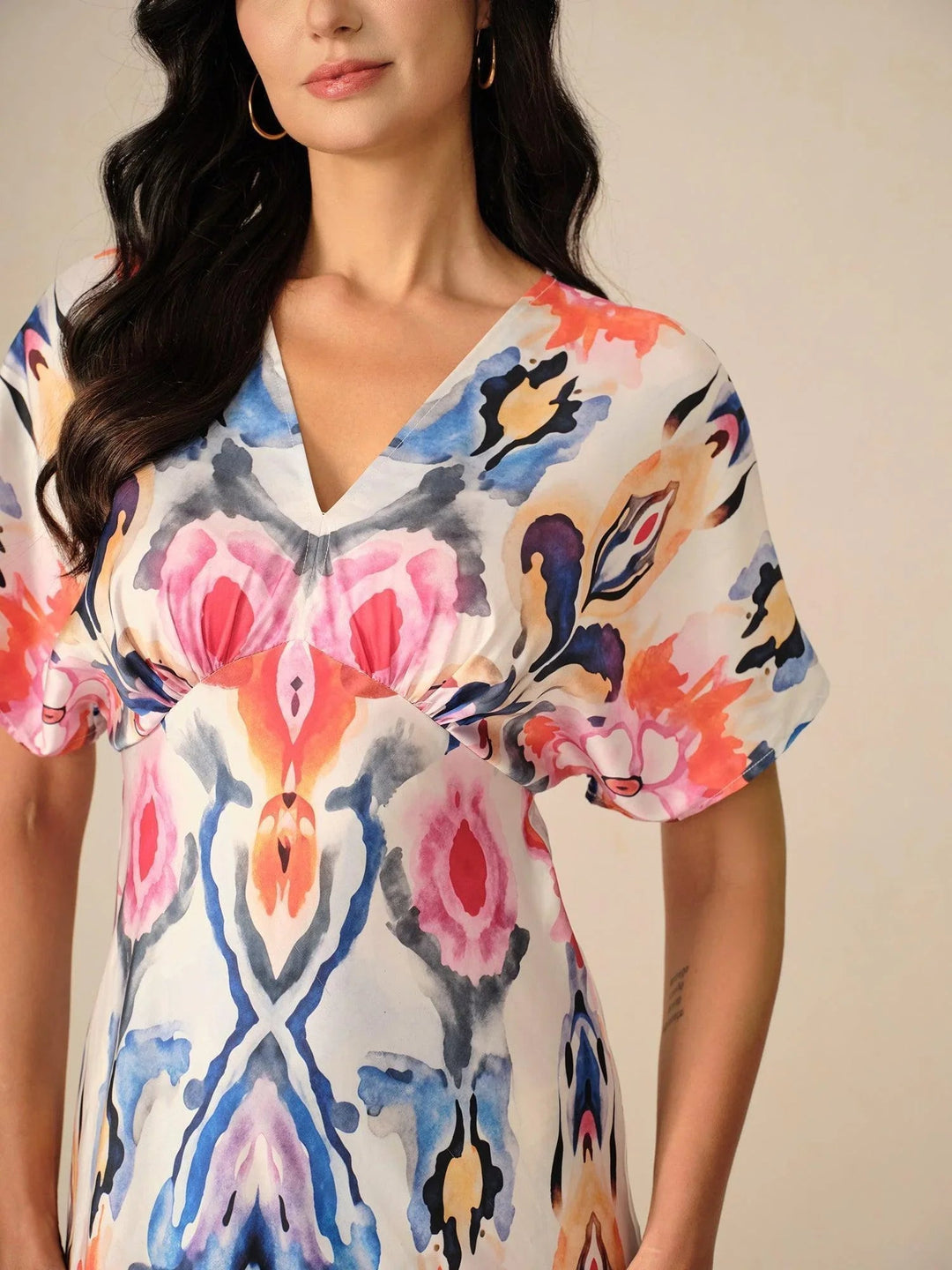 Satin Tie Dye Marble Print Maxi Dress