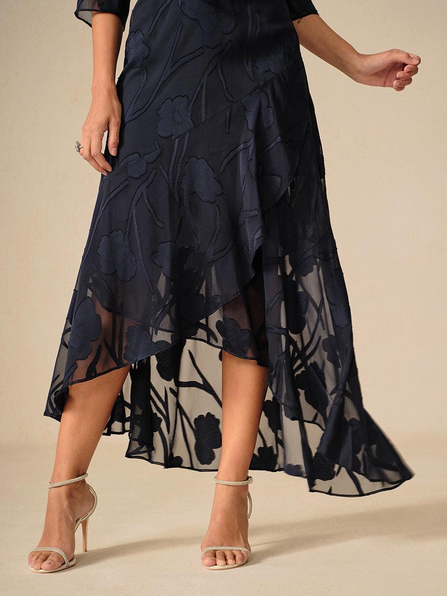 Floral Chiffon Sleeveless Evening Gown with Asymmetrical Hem