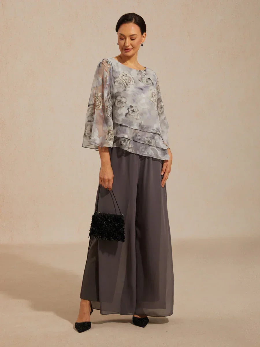 Lace Chiffon Layered Blouse with Floral Print