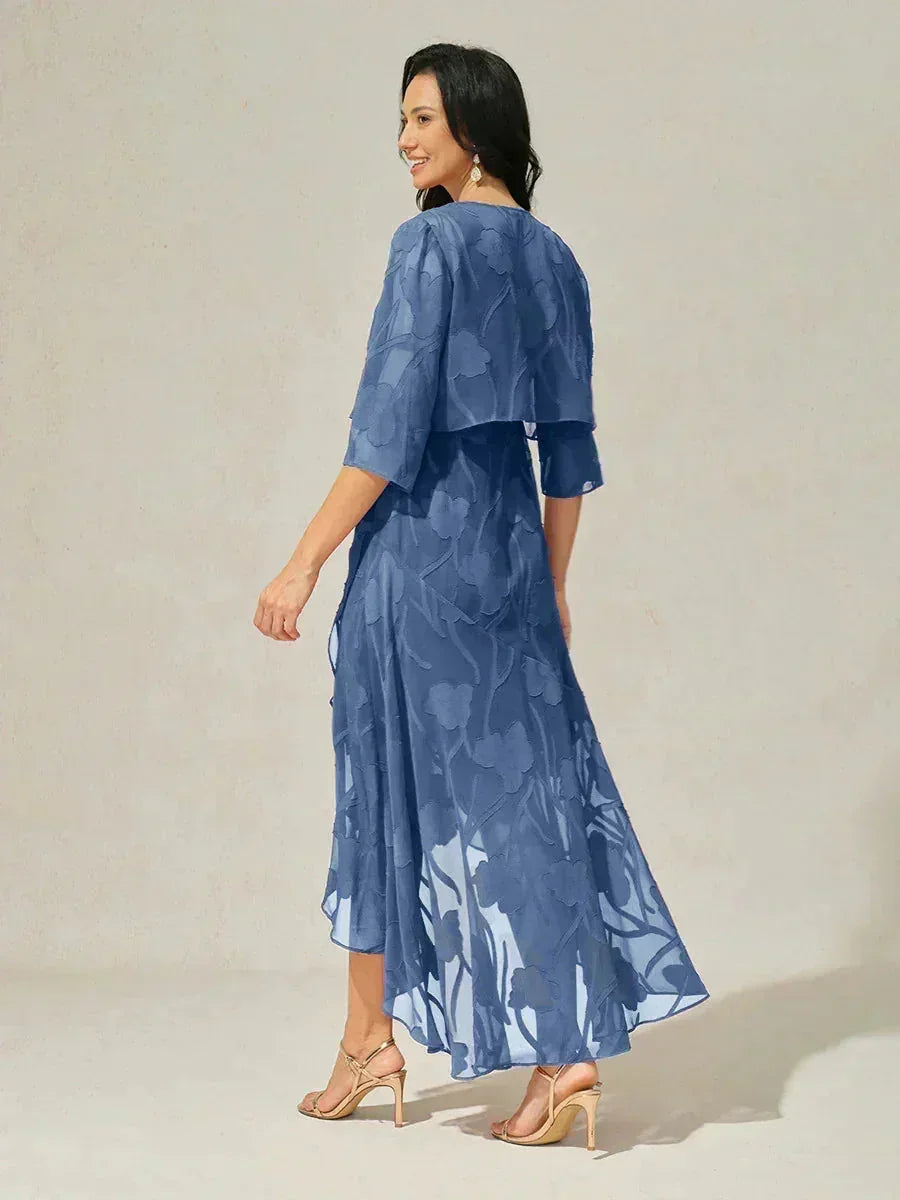 Floral Chiffon Sleeveless Evening Gown with Asymmetrical Hem