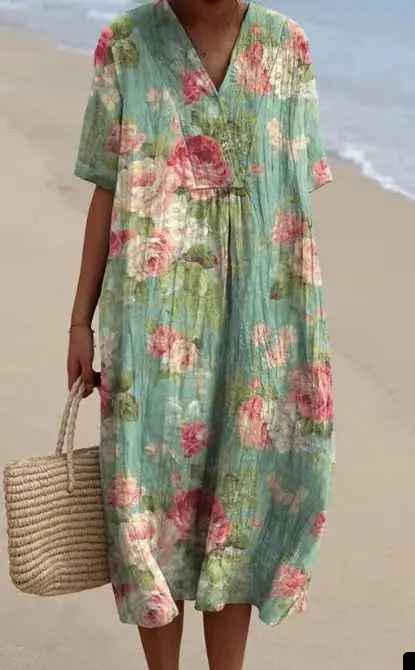 Vibrant Floral Garden Print Flowy Dress
