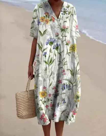 Vibrant Floral Garden Print Flowy Dress