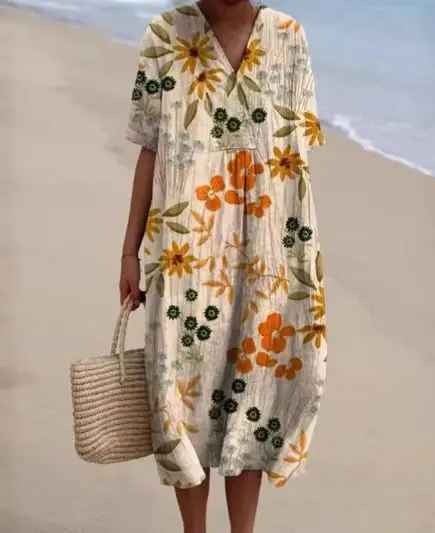 Vibrant Floral Garden Print Flowy Dress
