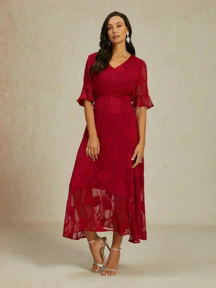 Ruffle Flutter Lace Maxi Dress