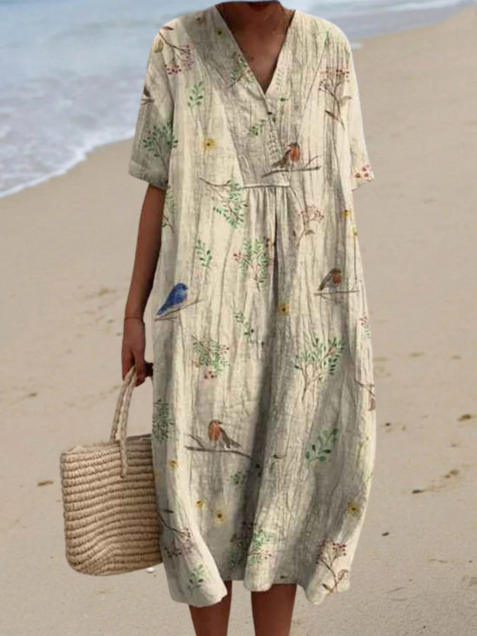 Vibrant Floral Garden Print Flowy Dress
